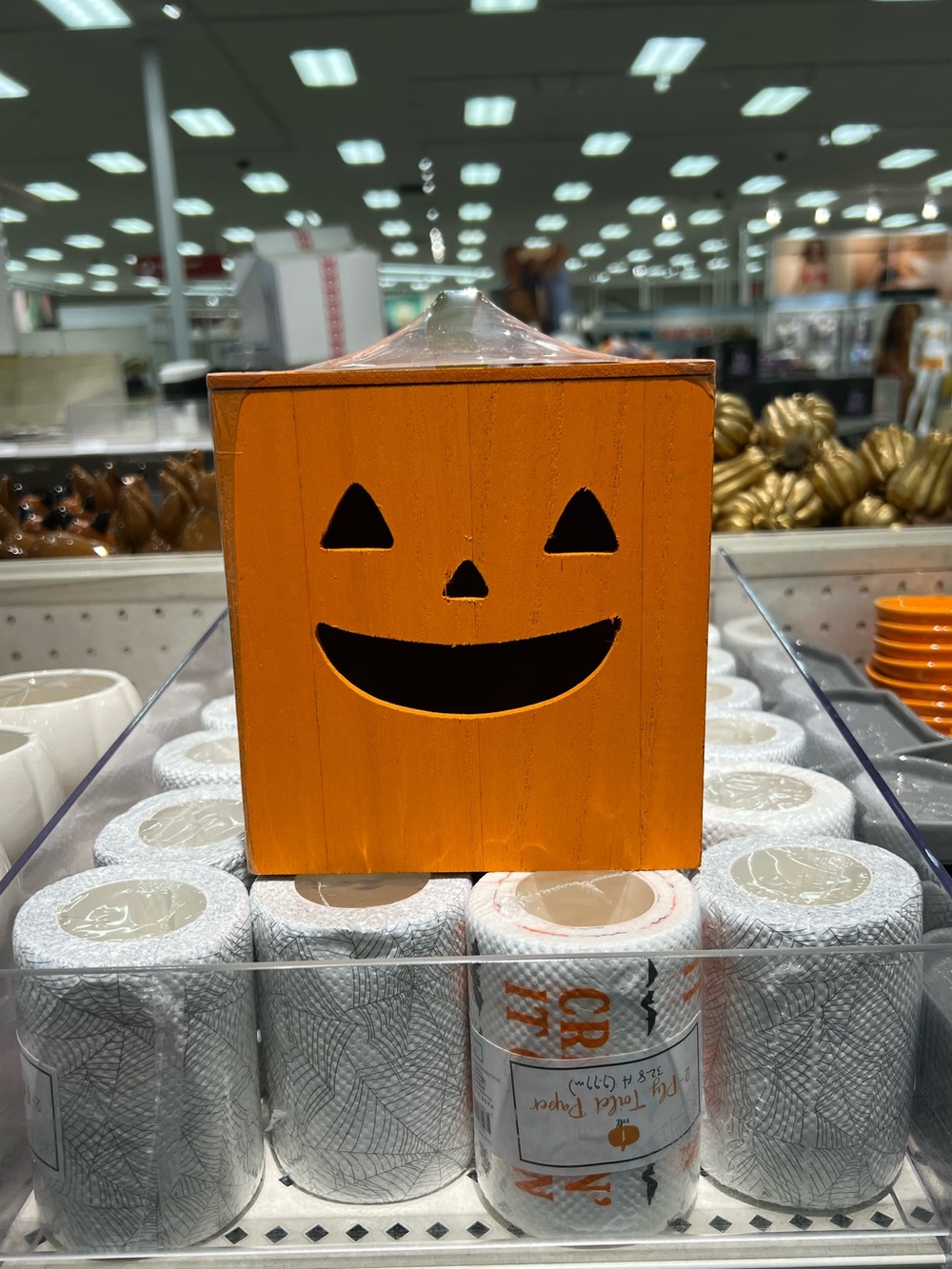 Orange Jack-O'-Lantern Wooden Tissue Box Target Bullseyes Playground Halloween